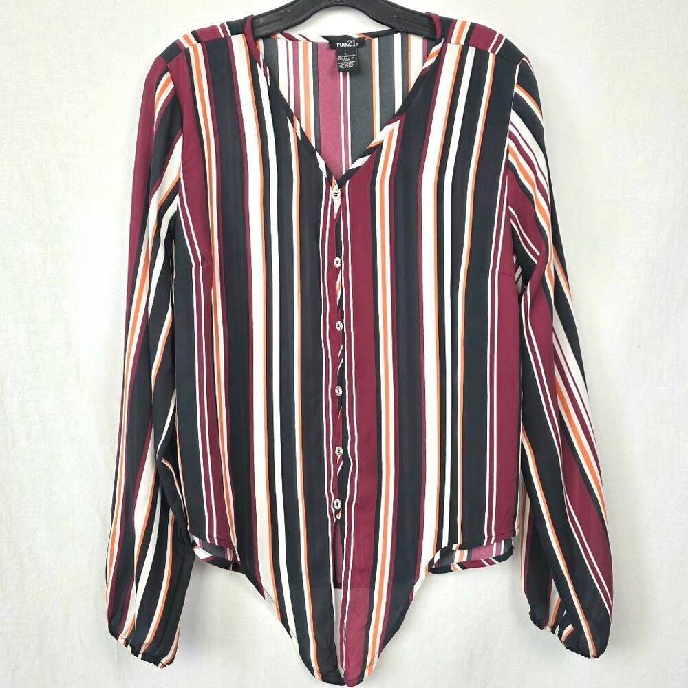 Rue21 Stripe Tie Front Blouse Women L